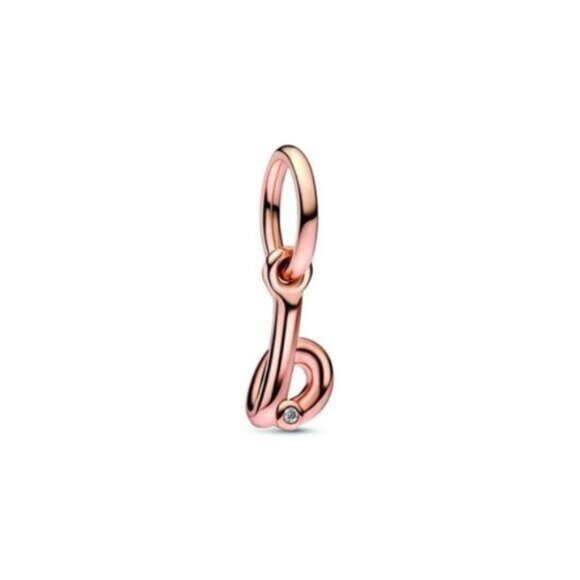 Pandora Moments 14K Rose Gold Plated Cz B Script Charm - Picture 1 of 2